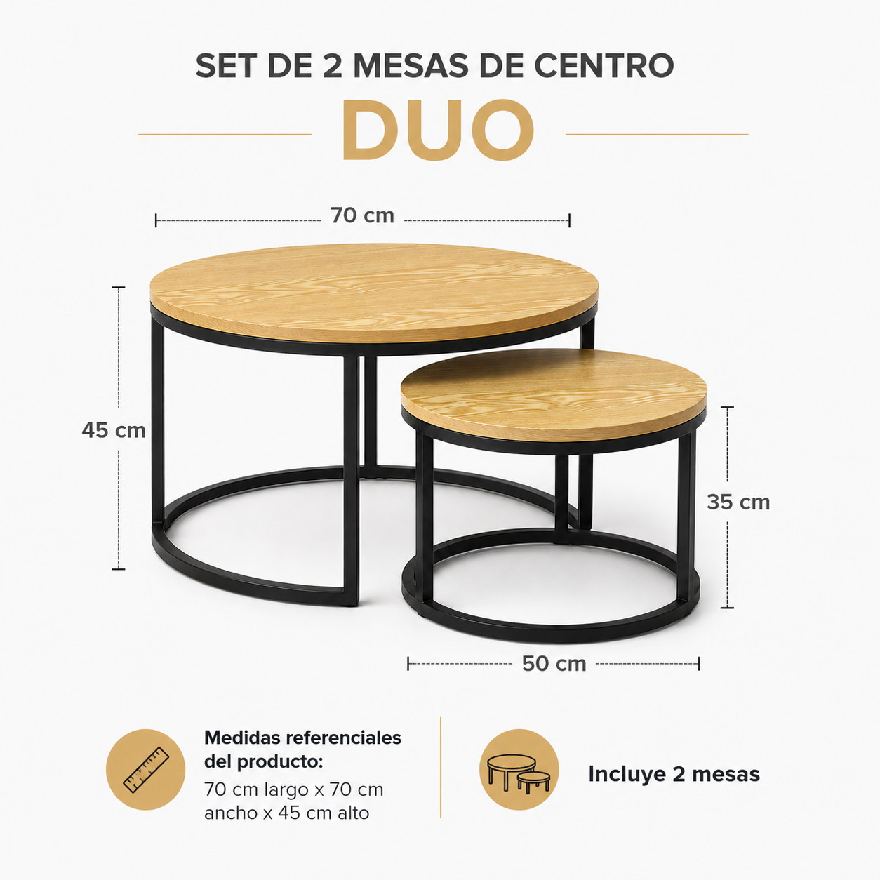 Mesa De Centro Duo Redonda Madera Brillante Estilo Moderno-2