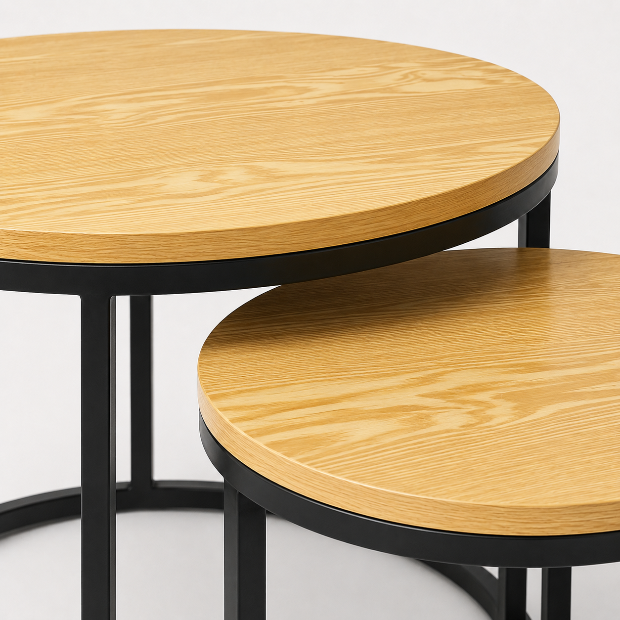 Mesa De Centro Duo Redonda Madera Brillante Estilo Moderno-3