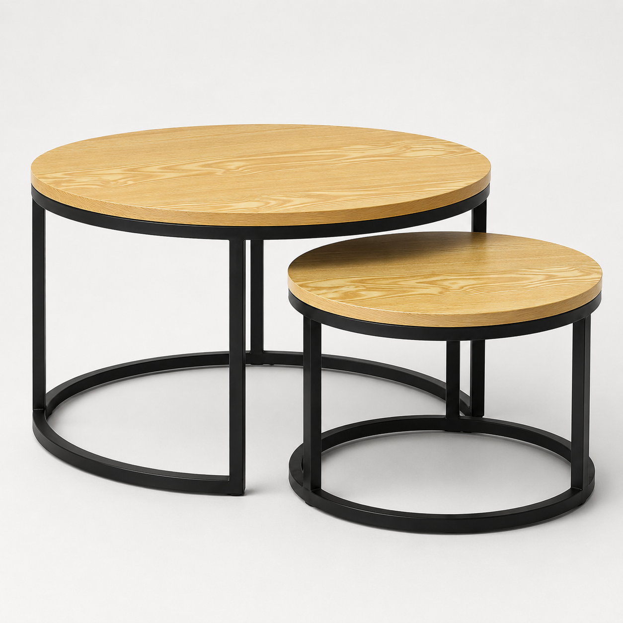 Mesa De Centro Duo Redonda Madera Brillante Estilo Moderno-4