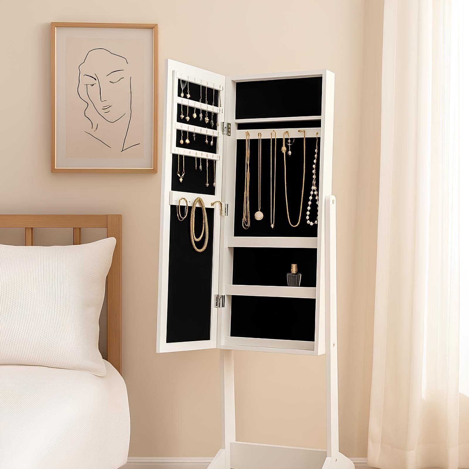 Mueble Joyero Con Espejo De Pie Blanco Organizador Grande -3