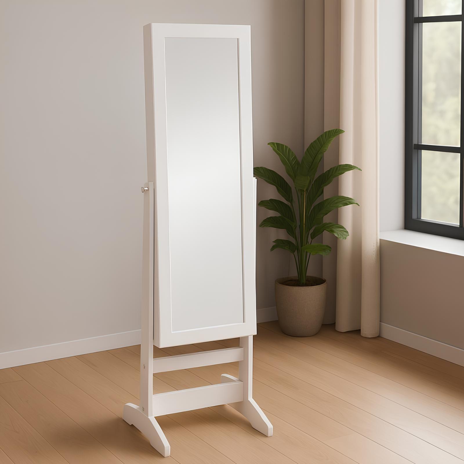 Mueble Joyero Con Espejo De Pie Blanco Organizador Grande -4