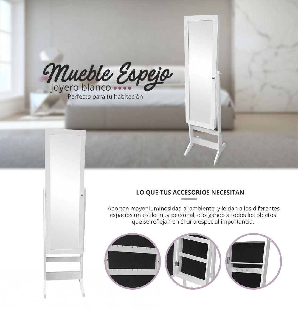 Mueble Joyero Con Espejo De Pie Blanco Organizador Grande -5