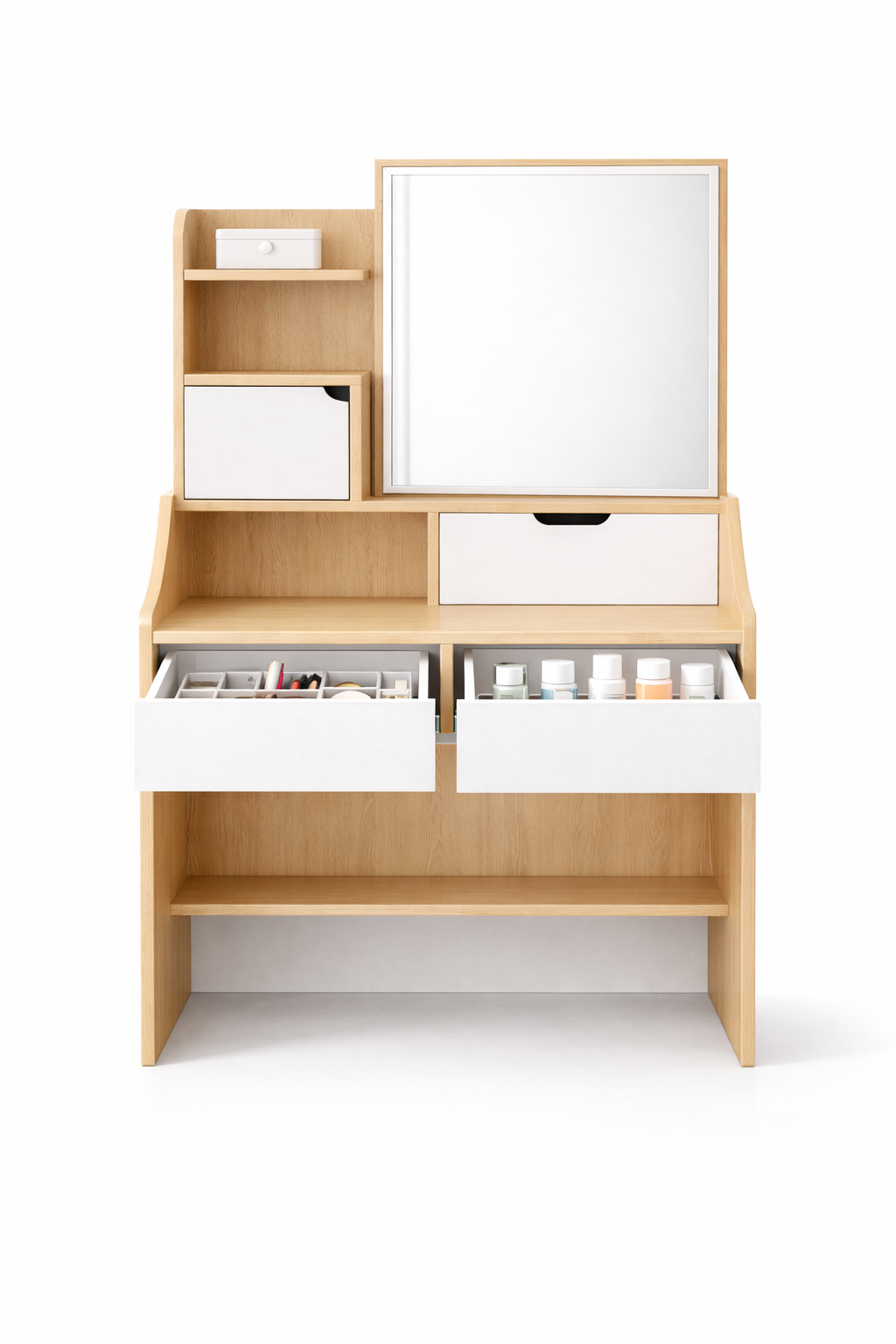 Tocador Maquillaje 80x40x130 cm Blanco Madera con Espejo-5