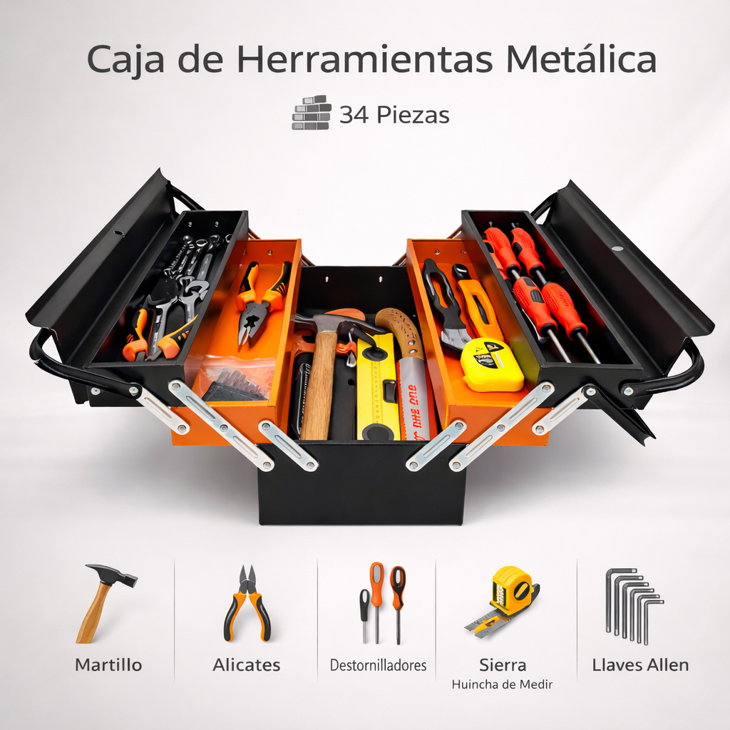 Caja de Herramientas Metalica con 34 Piezas y Accesorios-6