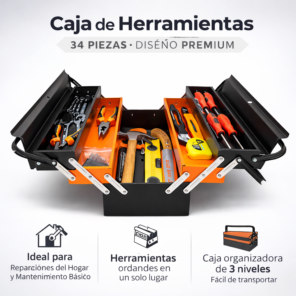 Caja de Herramientas Metalica con 34 Piezas y Accesorios-7