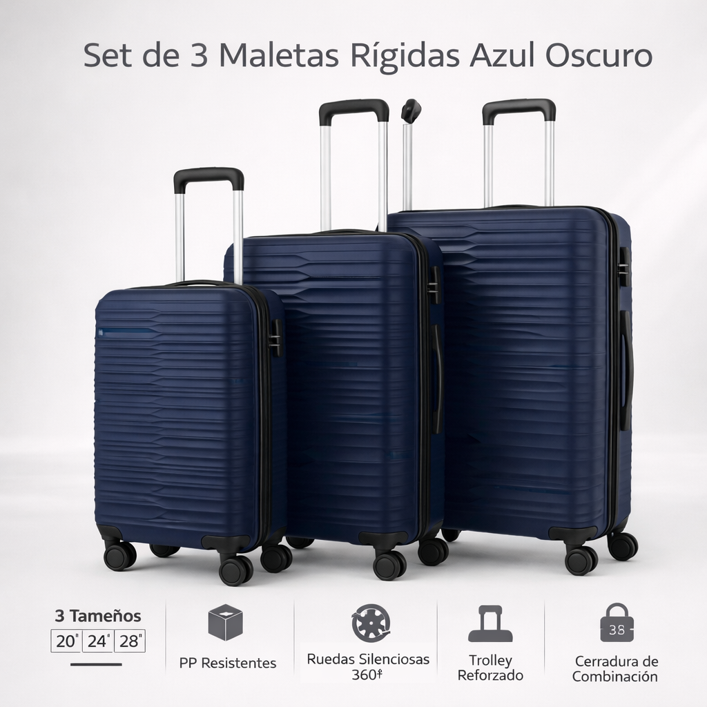 Set Maletas Rigidas Duraline Azul 3 Piezas Ruedas 360 Cerradura-5