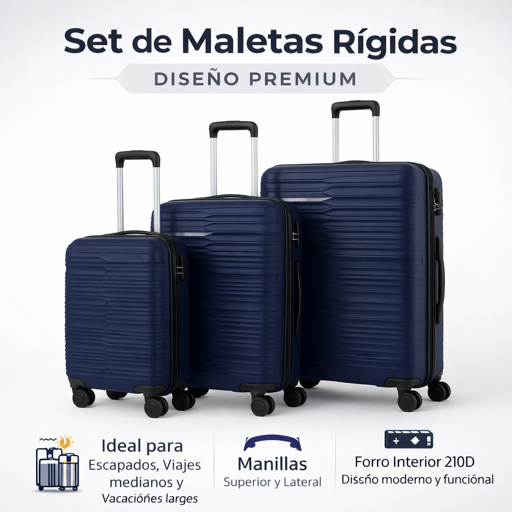 Set Maletas Rigidas Duraline Azul 3 Piezas Ruedas 360 Cerradura-6