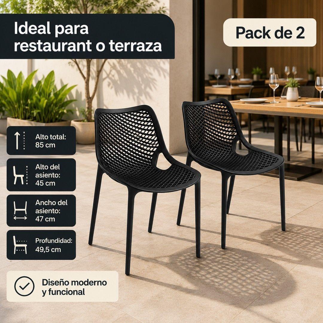 Pack de 2 Sillas Urban Noir Negras de Alta Calidad para Comedor, Terraza, Cafetería o Restaurant-2