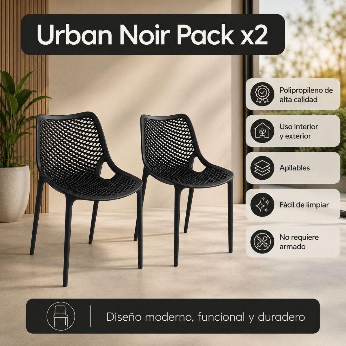 Pack de 2 Sillas Urban Noir Negras de Alta Calidad para Comedor, Terraza, Cafetería o Restaurant-3