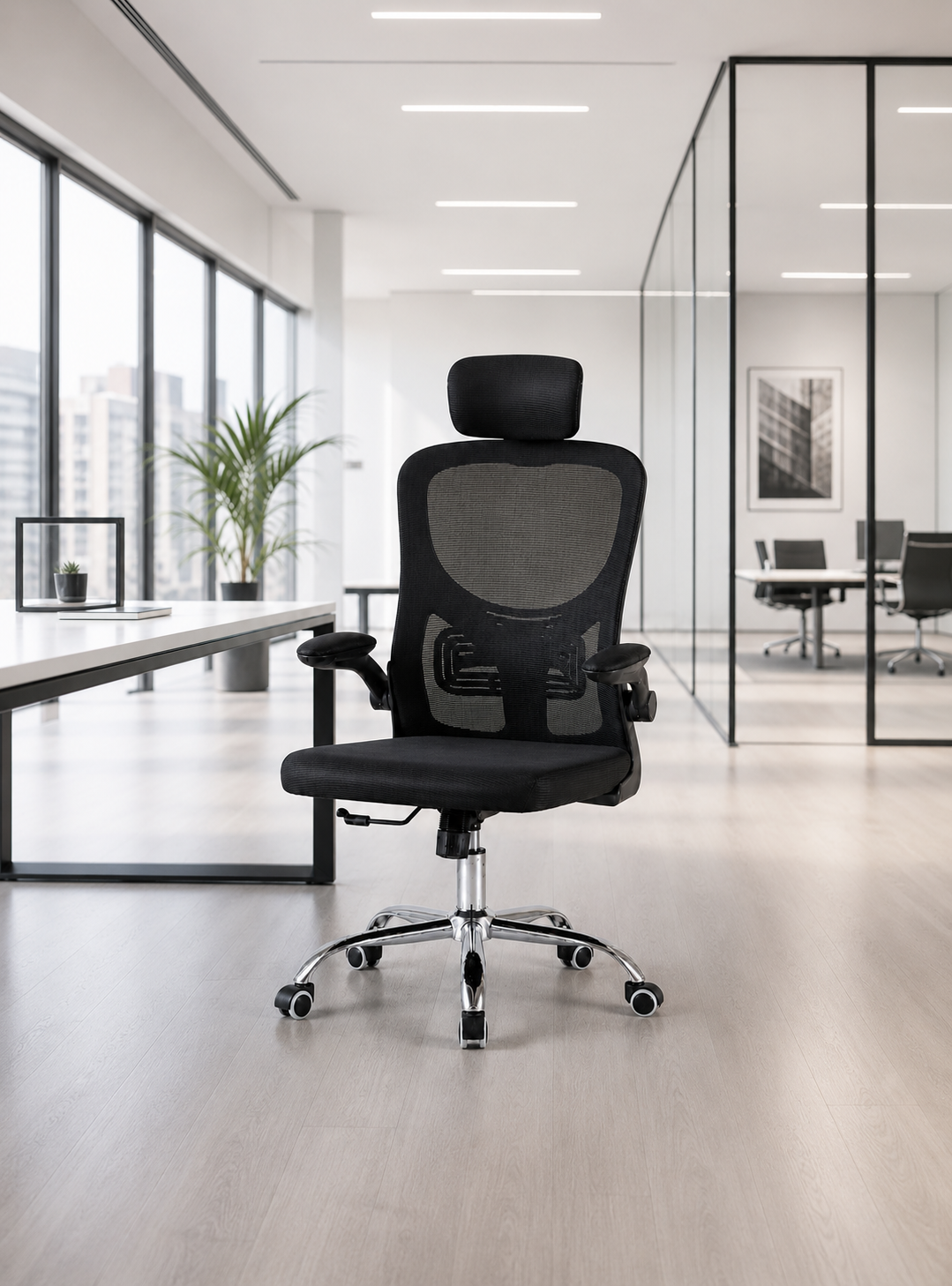 Silla De Oficina Negra Con Respaldo De Malla Y Soporte Lumbar-0