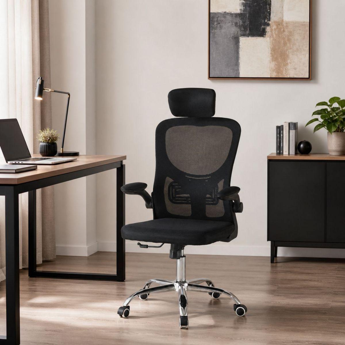 Silla De Oficina Negra Con Respaldo De Malla Y Soporte Lumbar-2