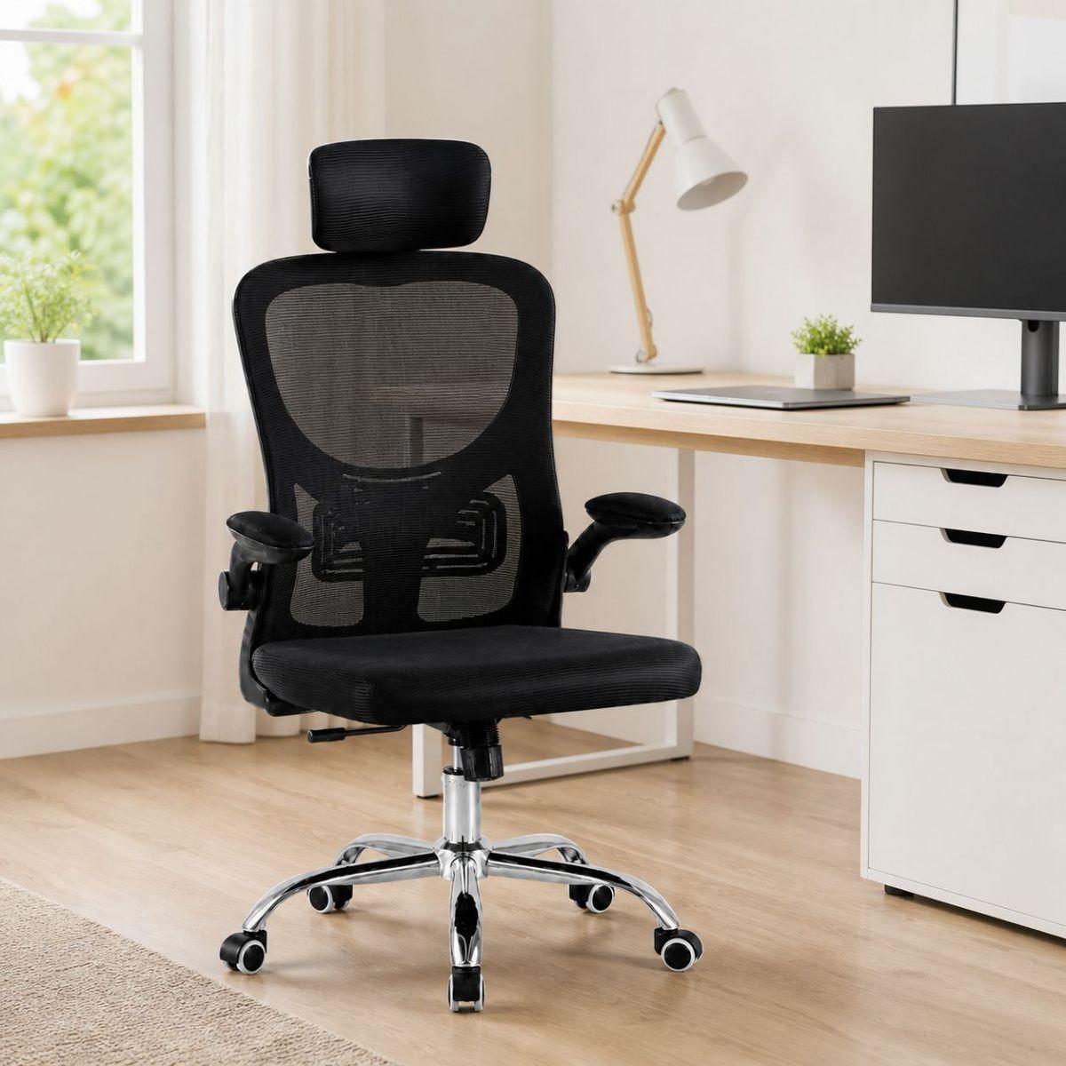 Silla De Oficina Negra Con Respaldo De Malla Y Soporte Lumbar-6