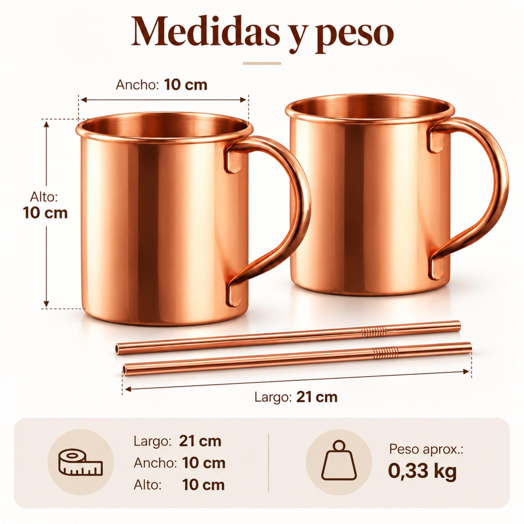 Set 2 Mugs Acero Inoxidable 430ml Cobre Con Bombillas-2