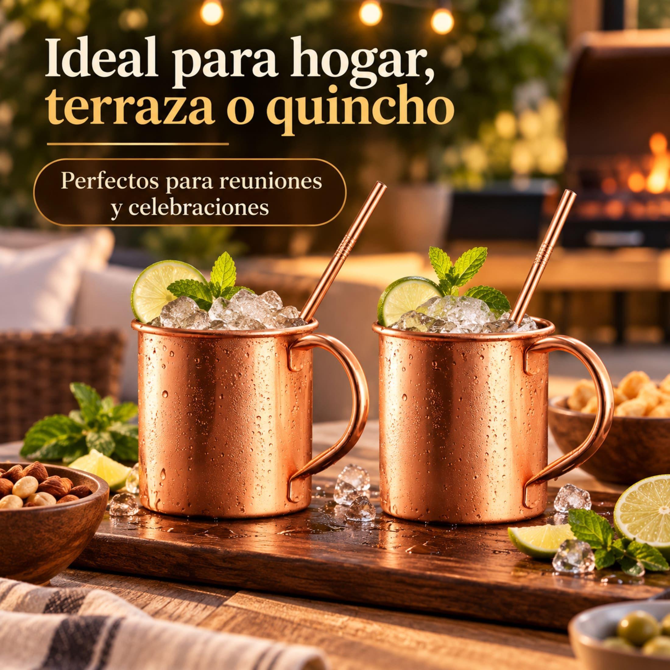 Set 2 Mugs Acero Inoxidable 430ml Cobre Con Bombillas-7