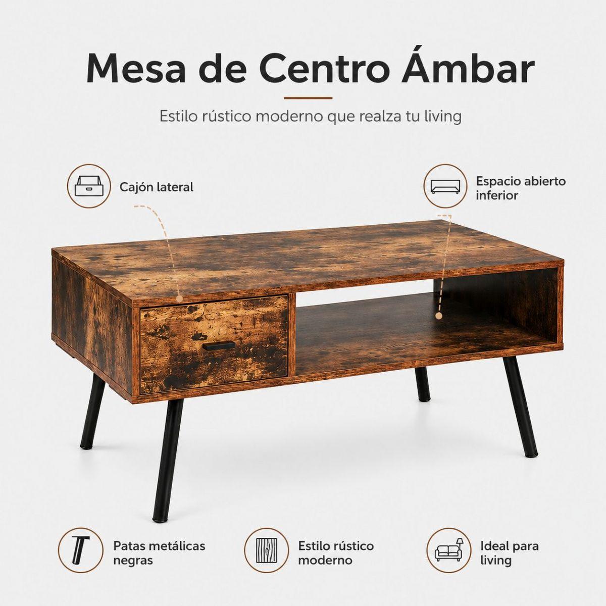 Mesa De Centro Ámbar Con Cajón Y Nicho Abierto-6