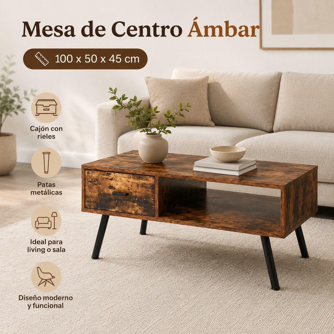 Mesa De Centro Ámbar Con Cajón Y Nicho Abierto-7