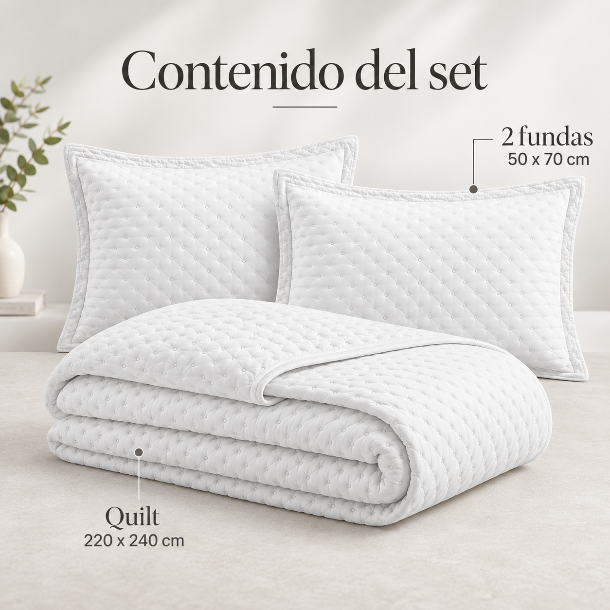 Cubrecama Verano Quilt Deluxe Queen 220x240 Cm Reversible 2 Fundas Blanco-2