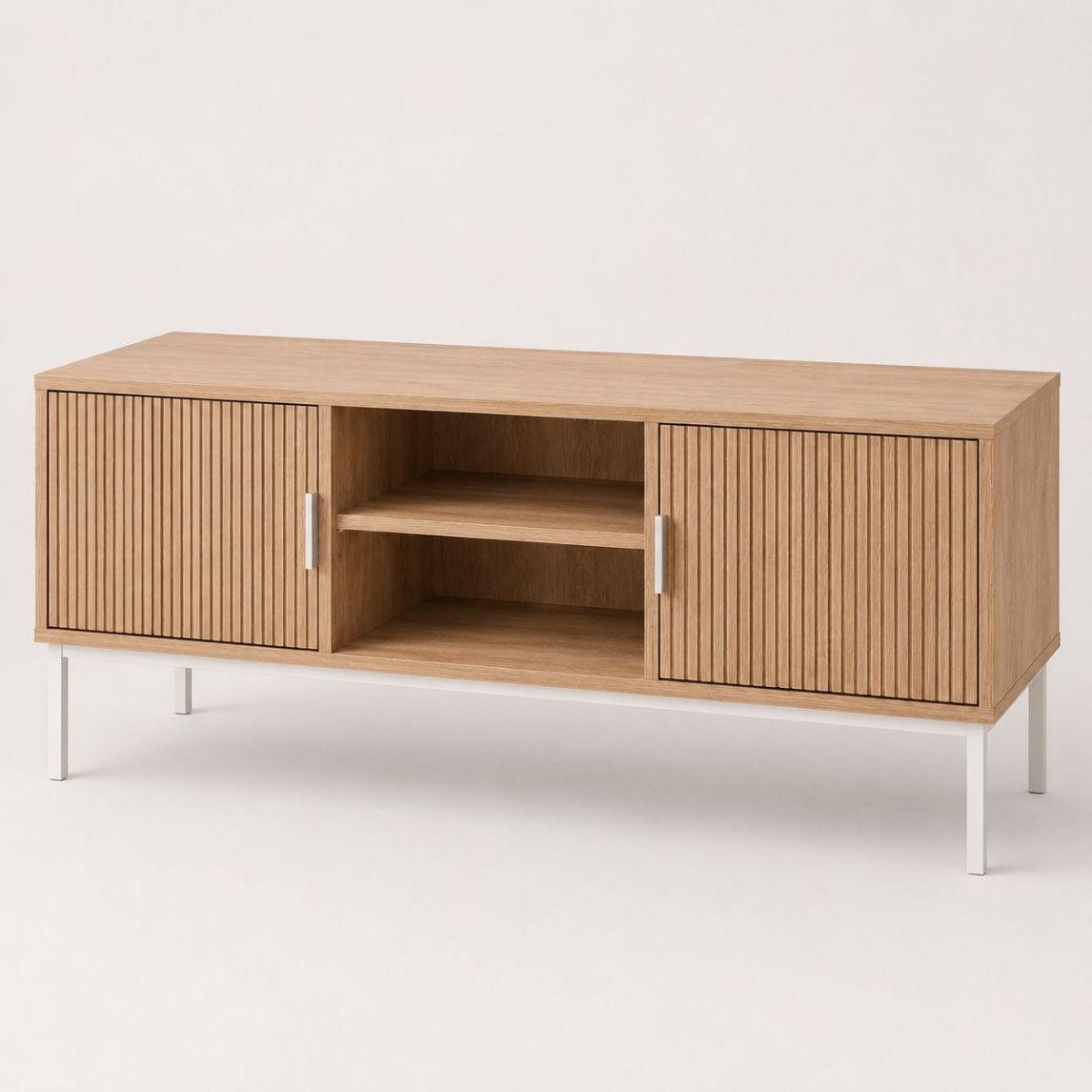 Rack de TV Fanty 120 cm con Puertas Ranuradas y Nicho Central-2
