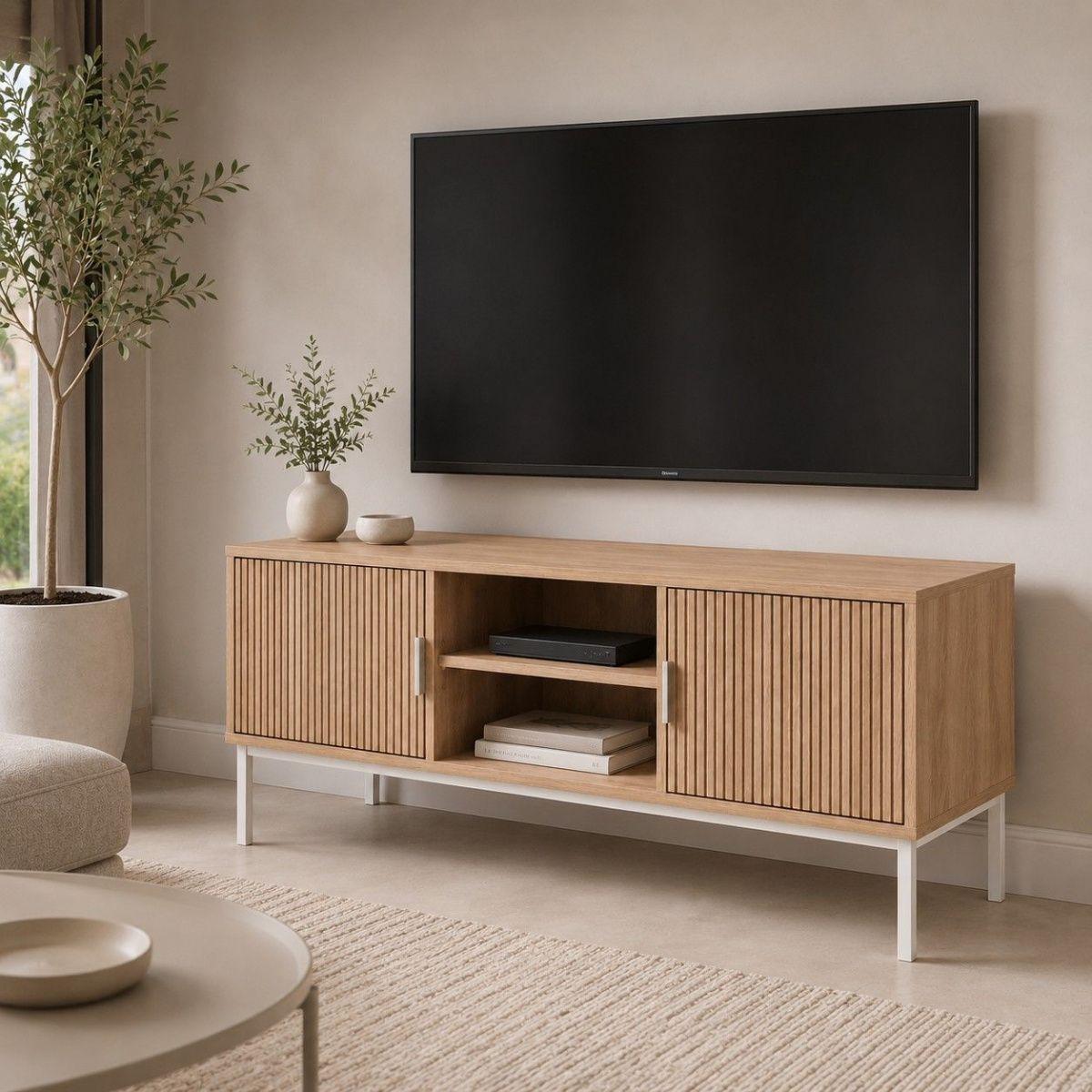 Rack de TV Fanty 120 cm con Puertas Ranuradas y Nicho Central-4