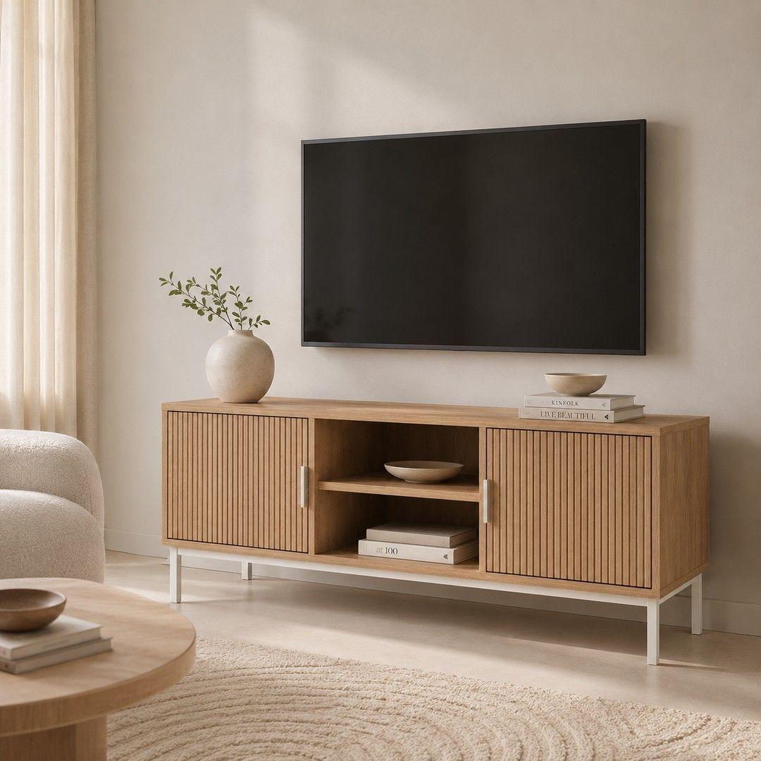 Rack de TV Fanty 120 cm con Puertas Ranuradas y Nicho Central-5