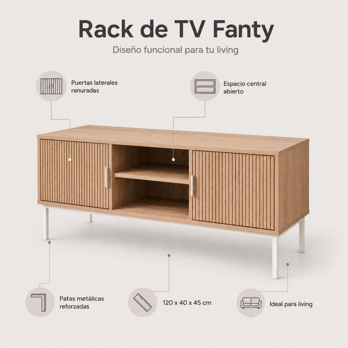Rack de TV Fanty 120 cm con Puertas Ranuradas y Nicho Central-6
