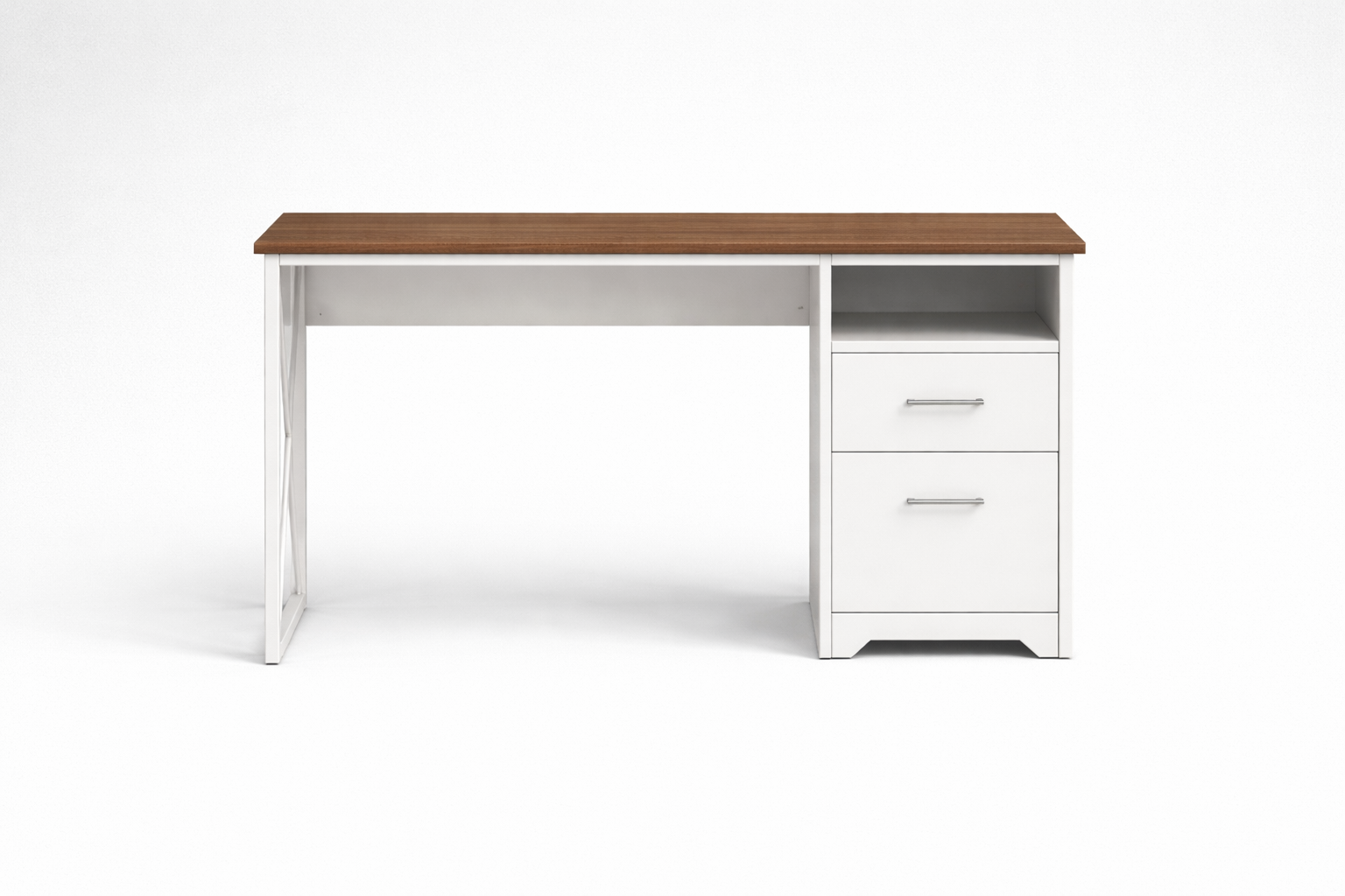 Escritorio Moderno 120 cm Nogal Blanco con Cajones y Repisa Lateral-6