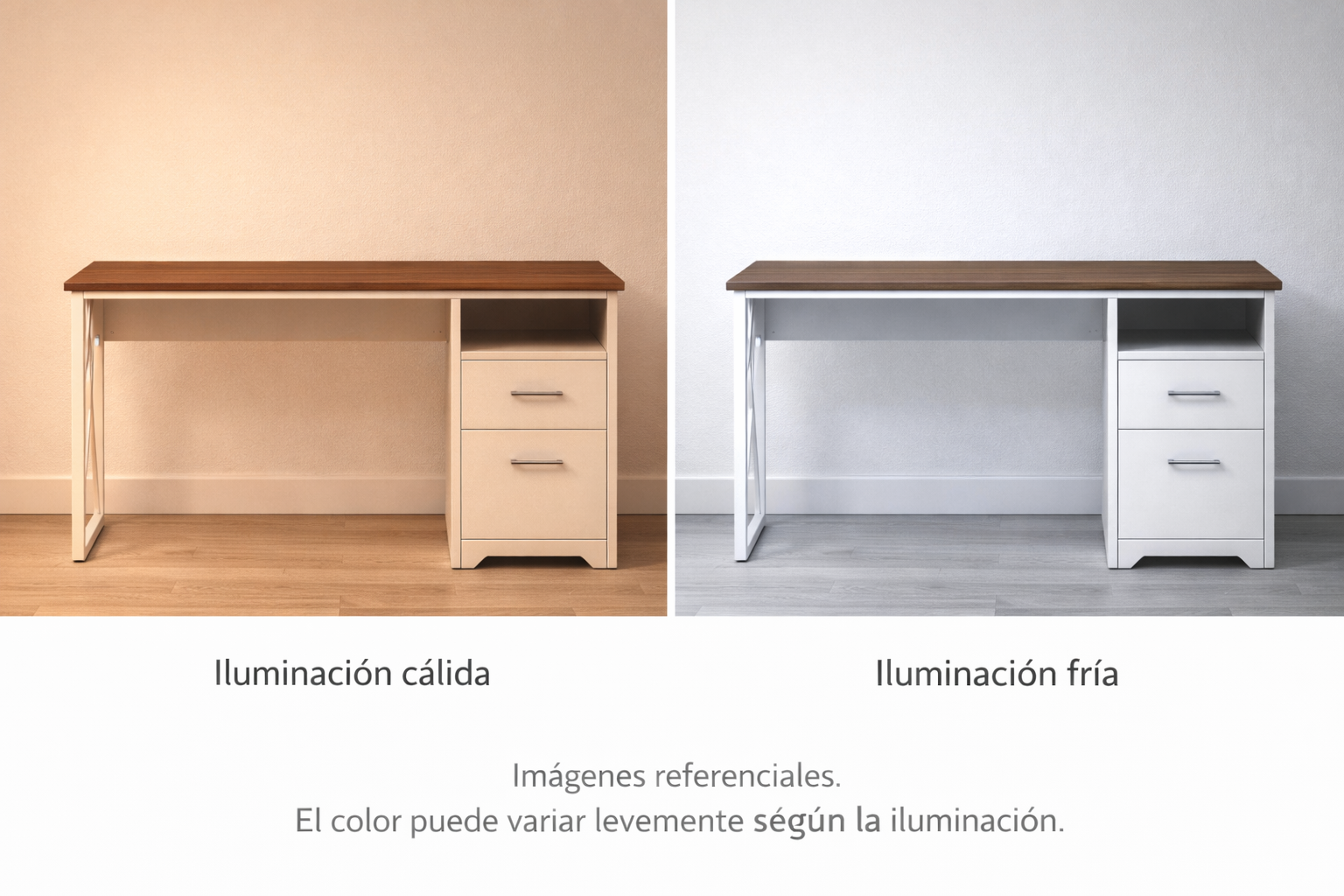 Escritorio Moderno 120 cm Nogal Blanco con Cajones y Repisa Lateral-7