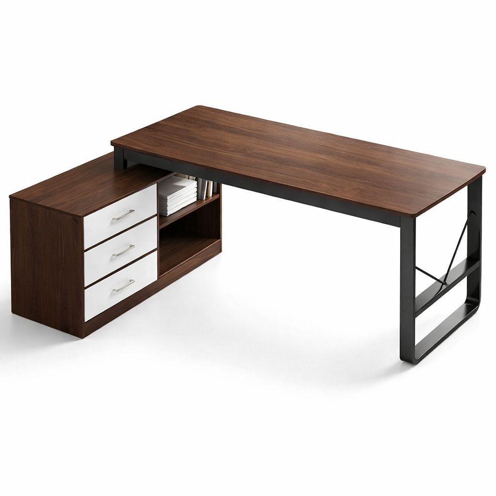 Escritorio En L Con 3 Cajones Y 2 Repisas Dark Wood-1