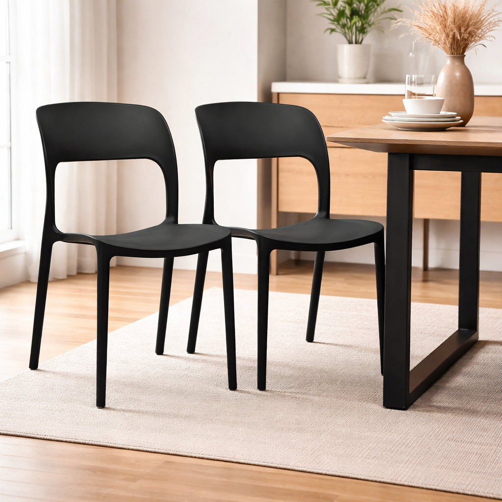 2 Sillas Modernas Negras 43x41x83 Cm Para Comedor Terraza-3