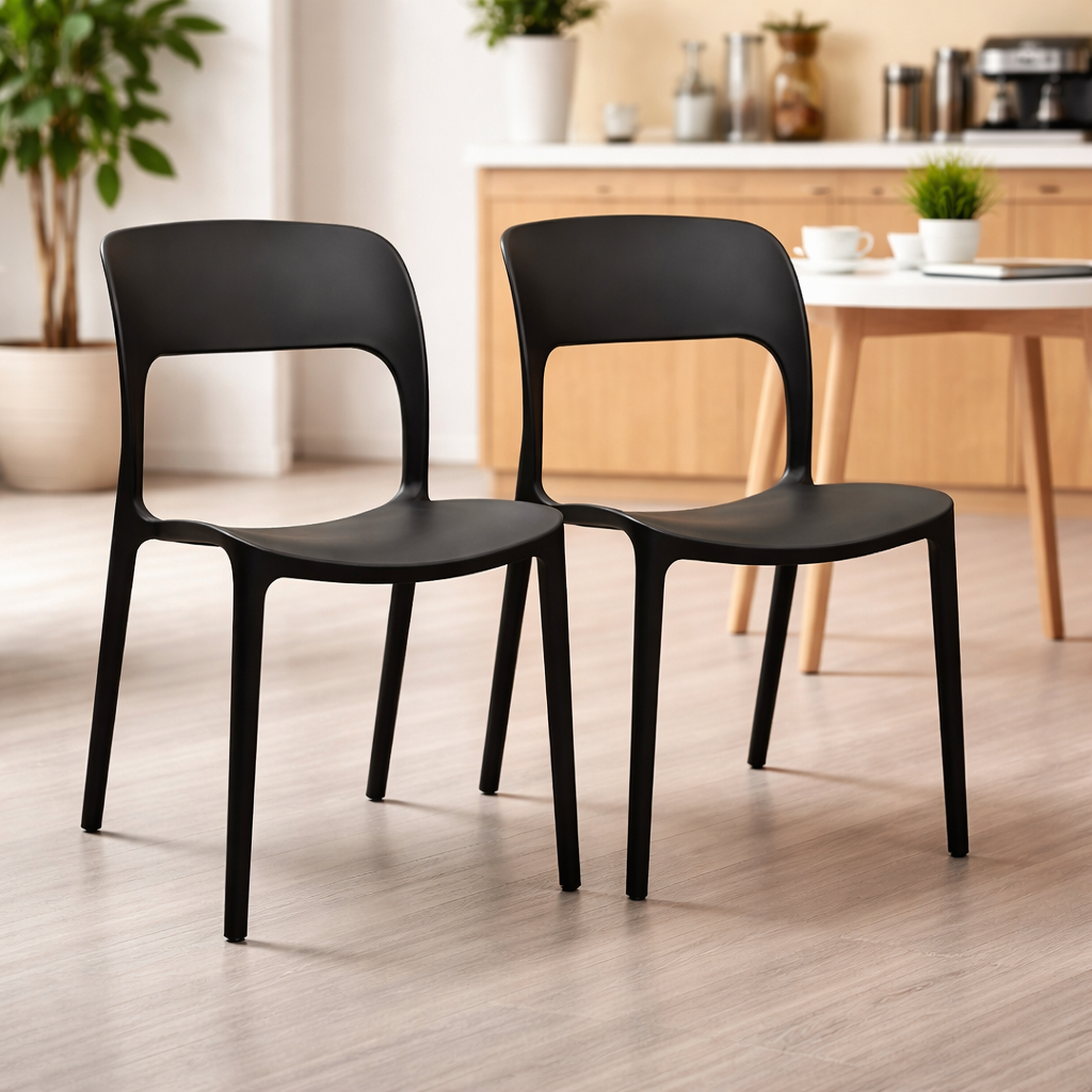 2 Sillas Modernas Negras 43x41x83 Cm Para Comedor Terraza-5