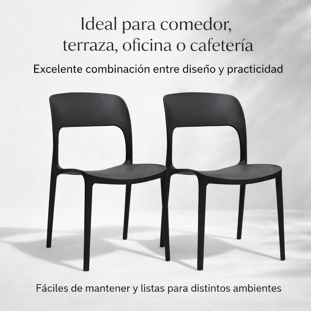 2 Sillas Modernas Negras 43x41x83 Cm Para Comedor Terraza-6