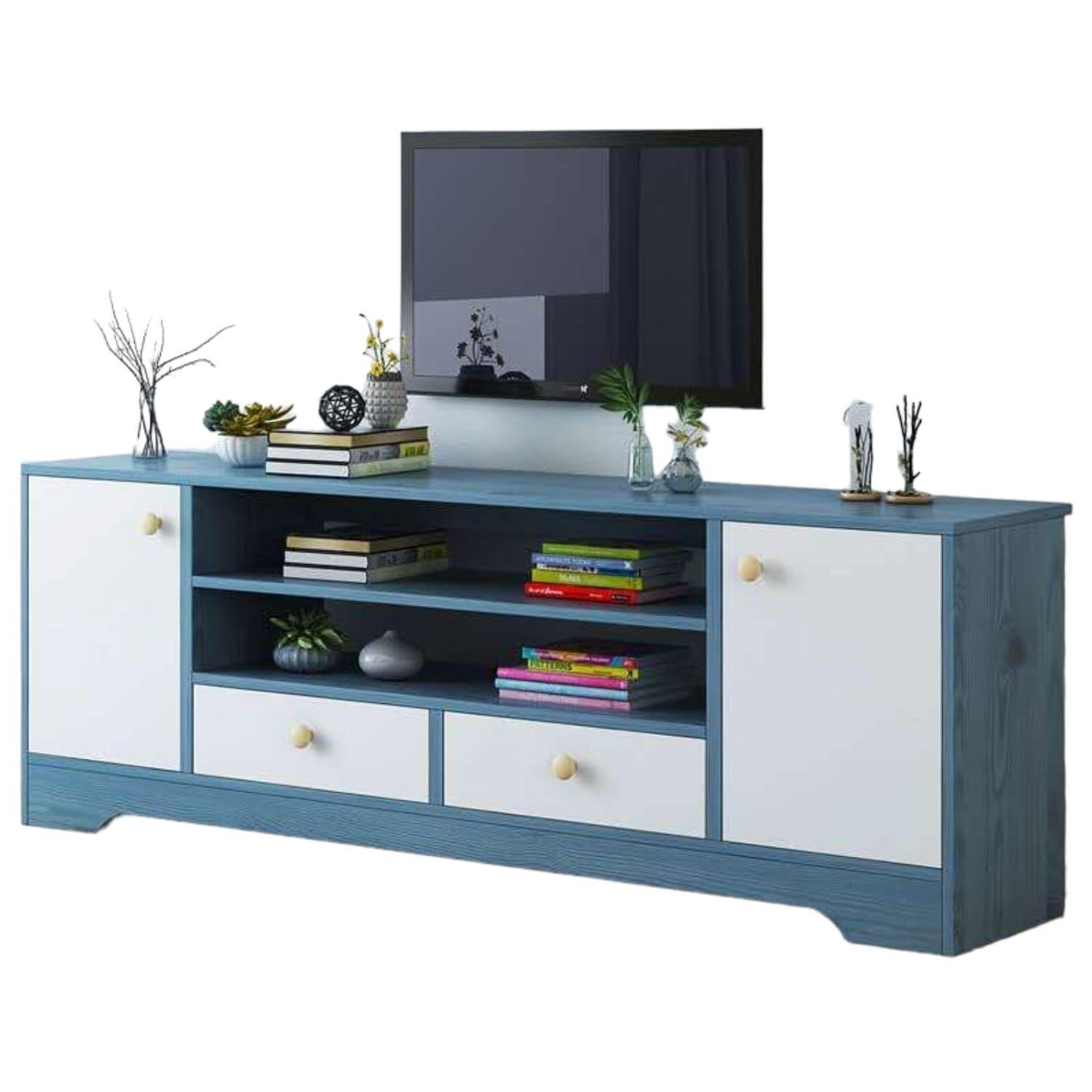 Rack de tv Power 2 niveles color azul con blanco-0