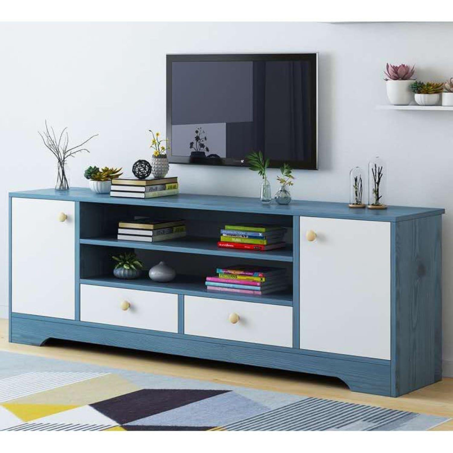 Rack de tv Power 2 niveles color azul con blanco-1