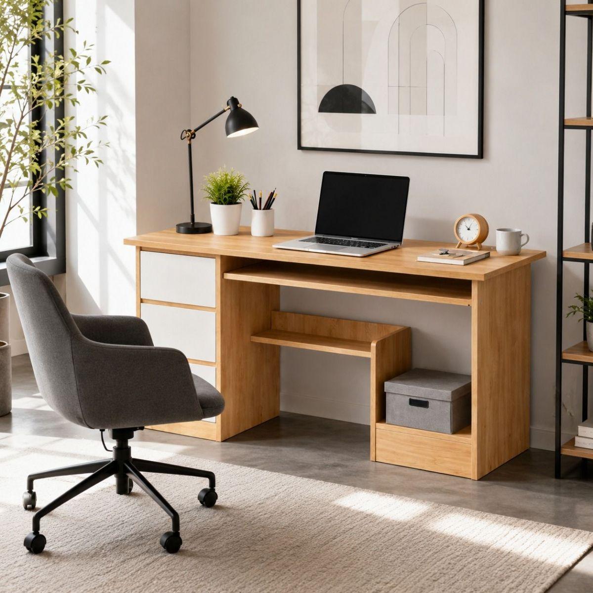 Escritorio Oslo Estilo Nórdico Con Cajones Y Repisa-3