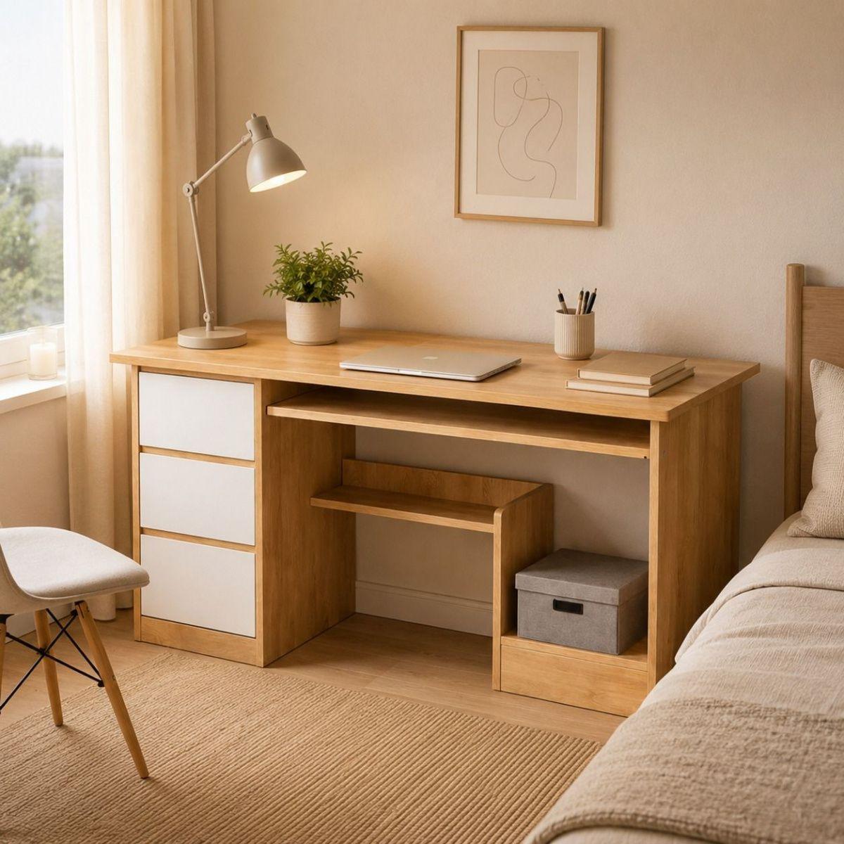 Escritorio Oslo Estilo Nórdico Con Cajones Y Repisa-4