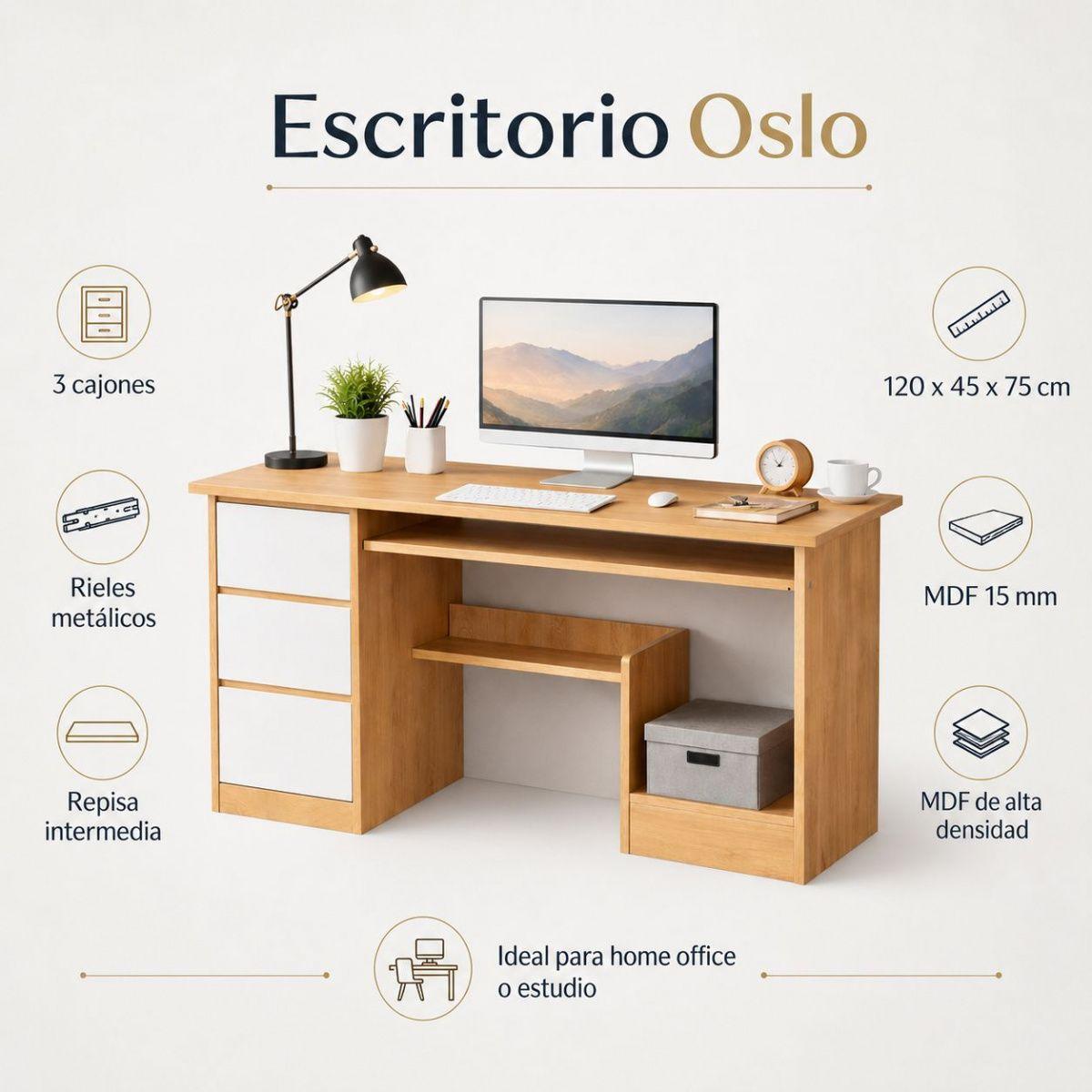 Escritorio Oslo Estilo Nórdico Con Cajones Y Repisa-5