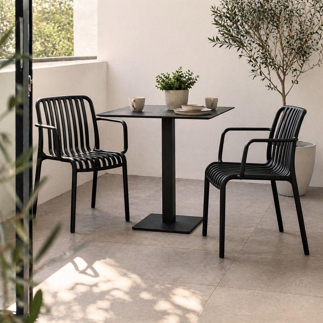 Pack 2 Sillas Terraza Negras Con Brazos Diseño Moderno-0