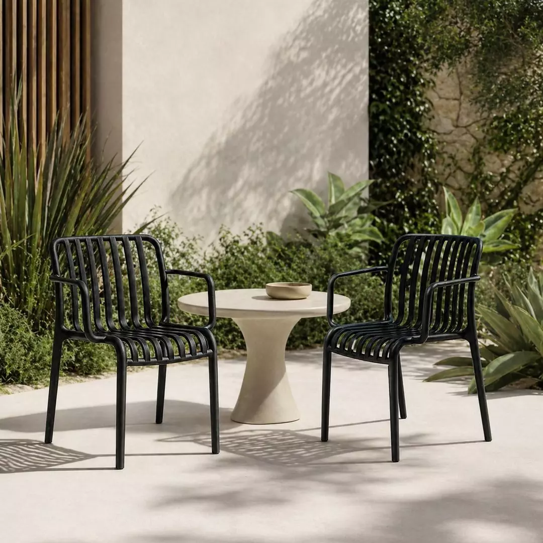 Pack 2 Sillas Terraza Negras Con Brazos Diseño Moderno-1