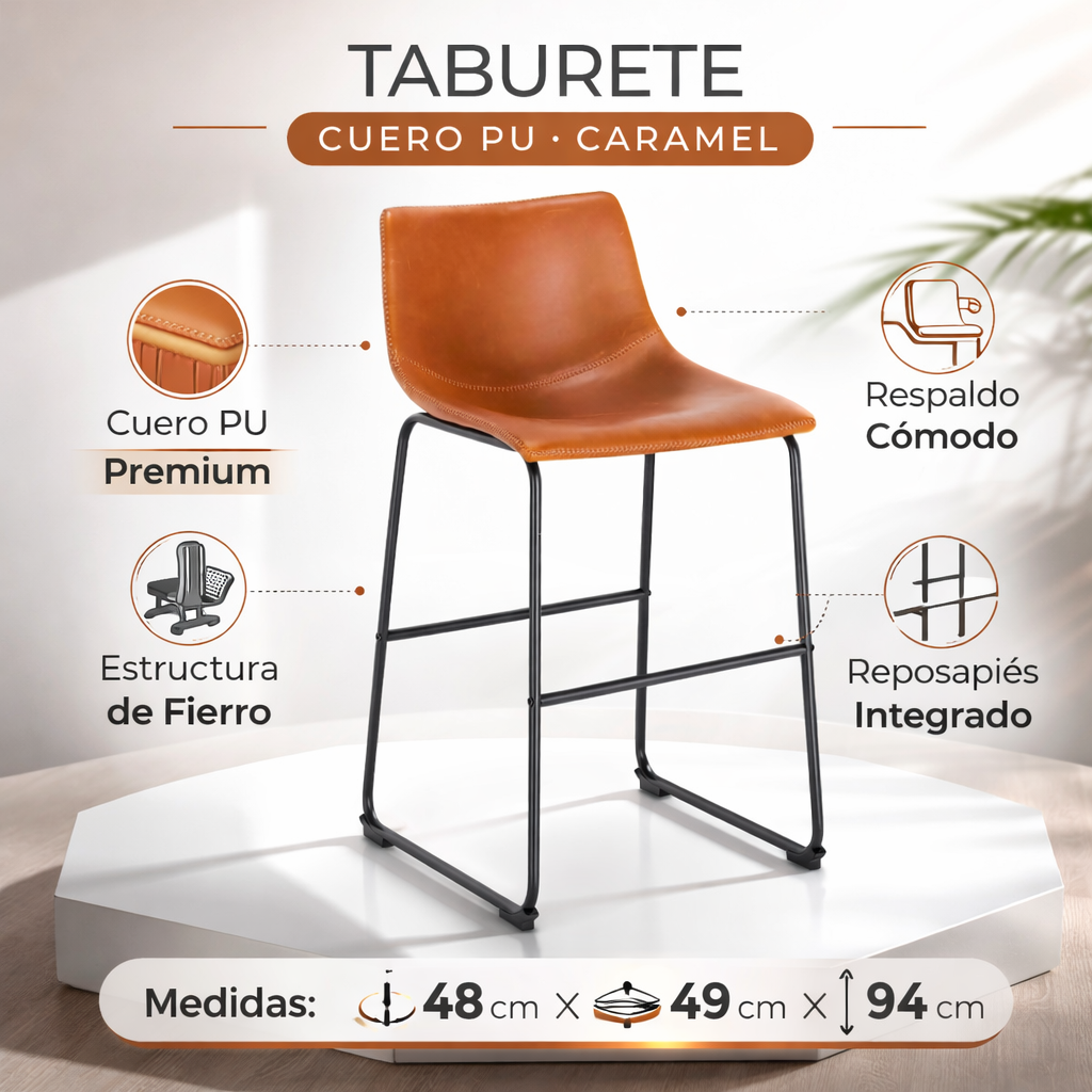 Taburete Cocina Barra Cuero Pu Caramel 48x49x94 Cm-5