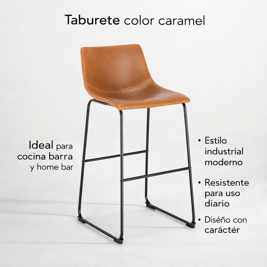 Taburete Cocina Barra Cuero Pu Caramel 48x49x94 Cm-6