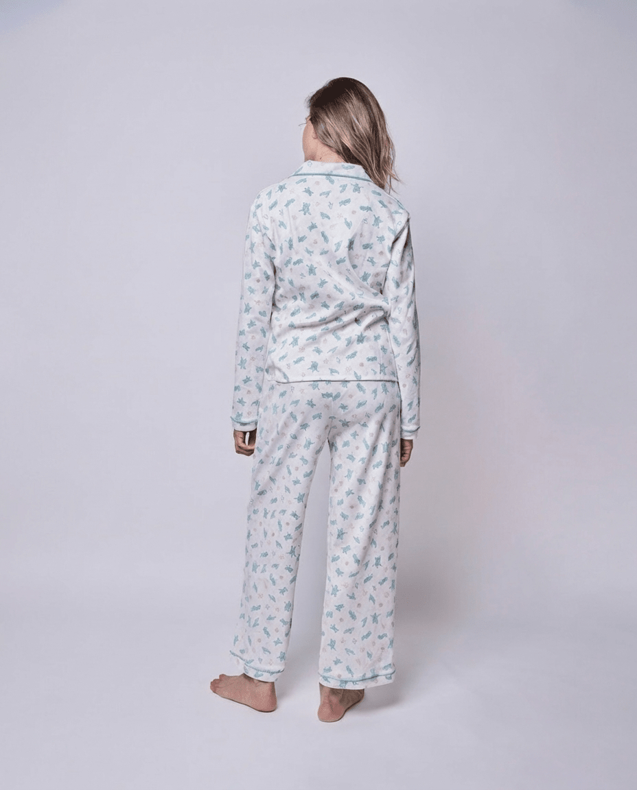 Pijama mujer manga larga con blusa tortugas acuarela algodón pima-3
