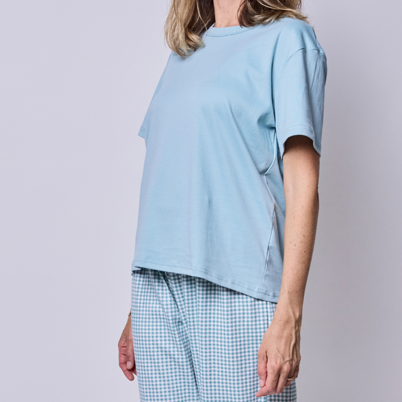 Pijama largo vichy verde polera cuello polo mujer-2