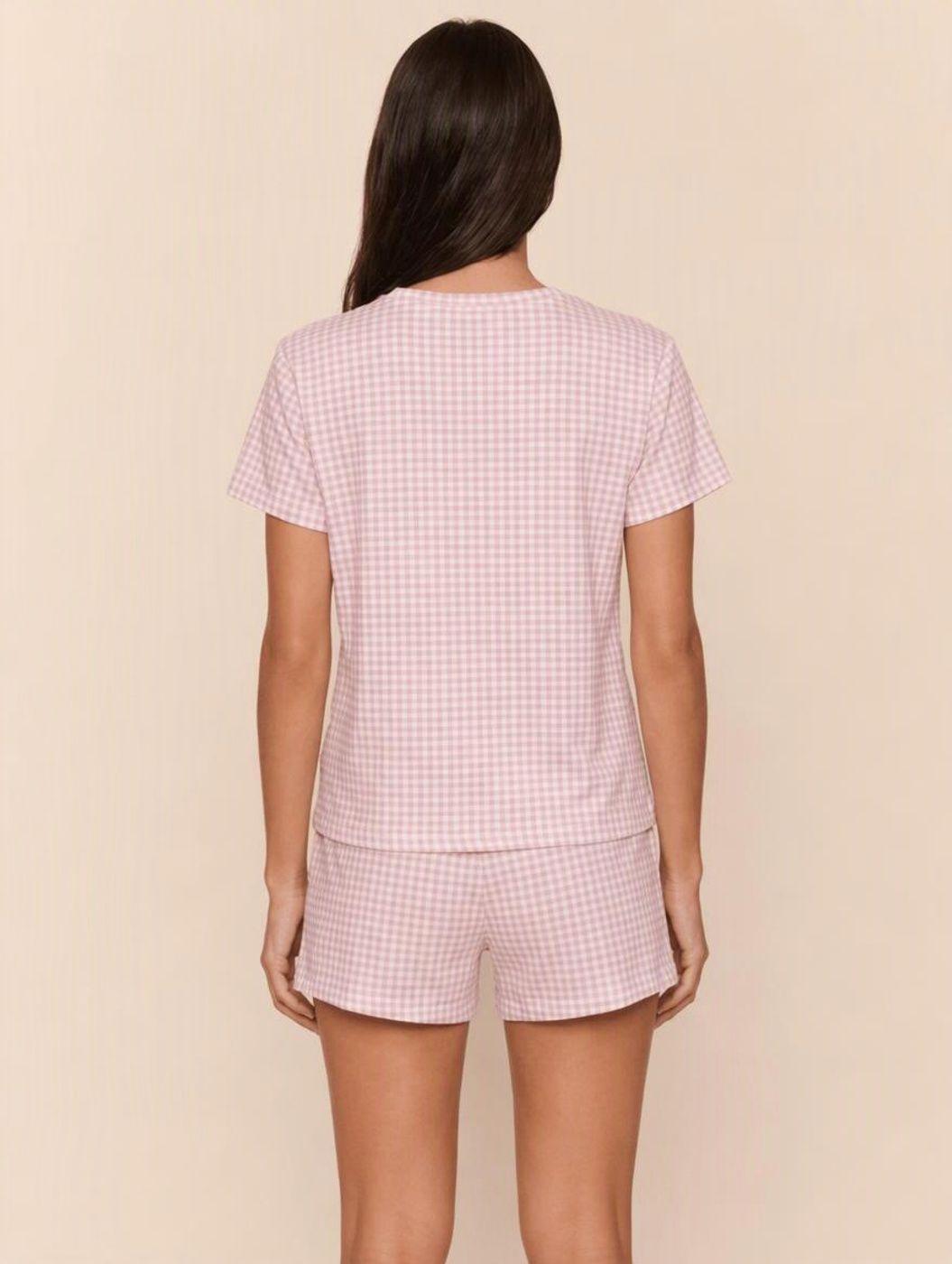 Pijama corto cuello polo vichy rosado mujer-1