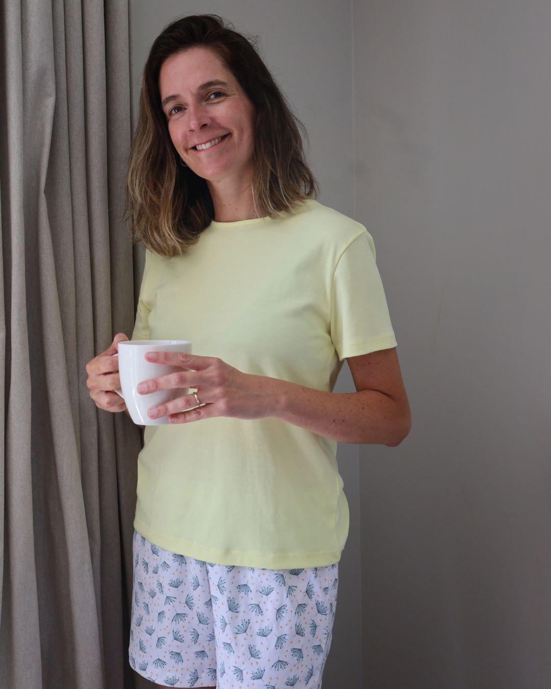 Pijama corto botánico cuello polo mujer-2