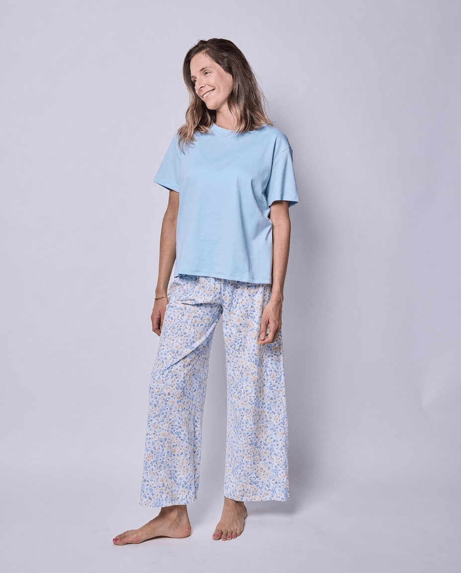 Pijama mujer pantalón y polera flores otoñal algodón pima-2