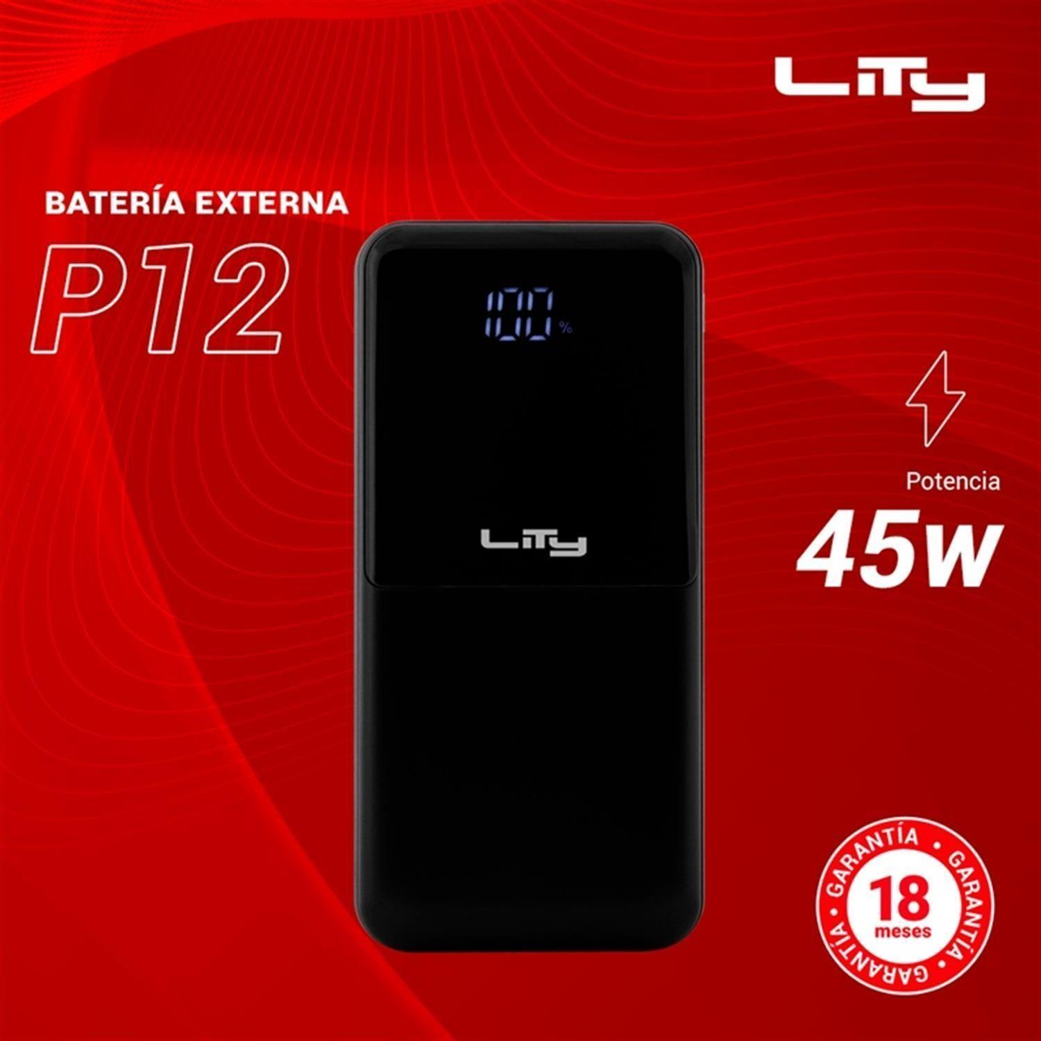 Batería Externa Lity 20000mAh 45W Carga Rápida Negra P12-5