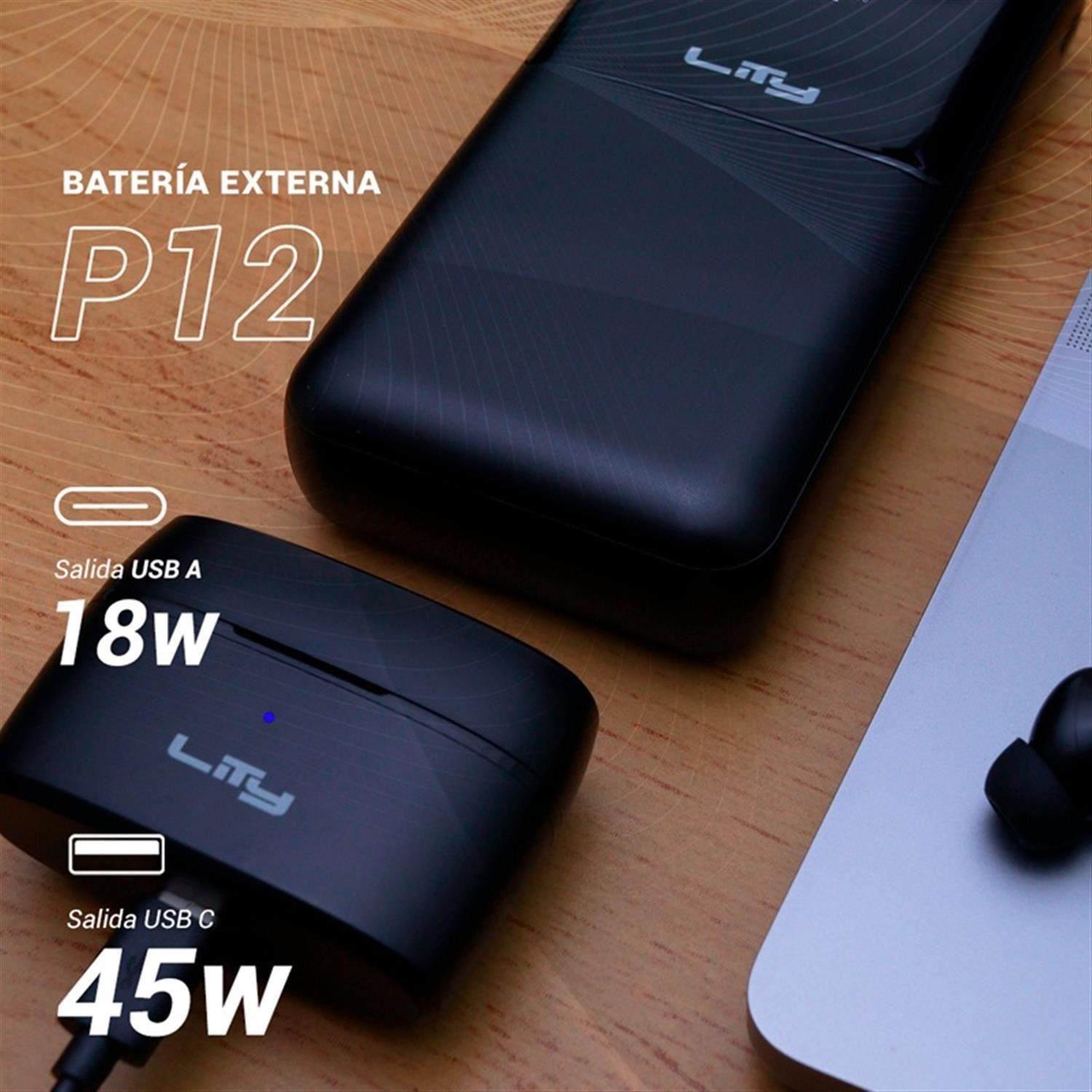 Batería Externa Lity 20000mAh 45W Carga Rápida Negra P12-6