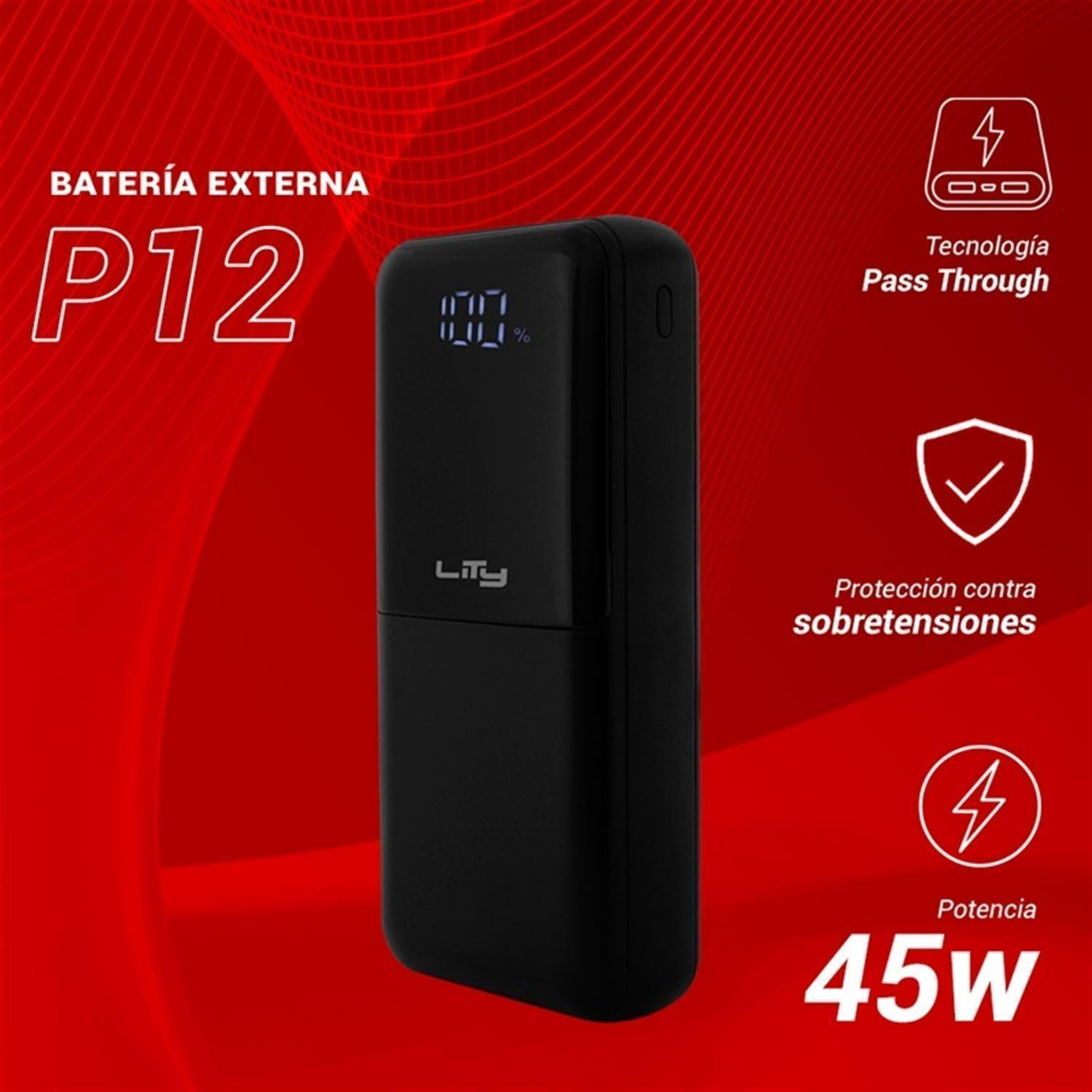 Batería Externa Lity 20000mAh 45W Carga Rápida Negra P12-8