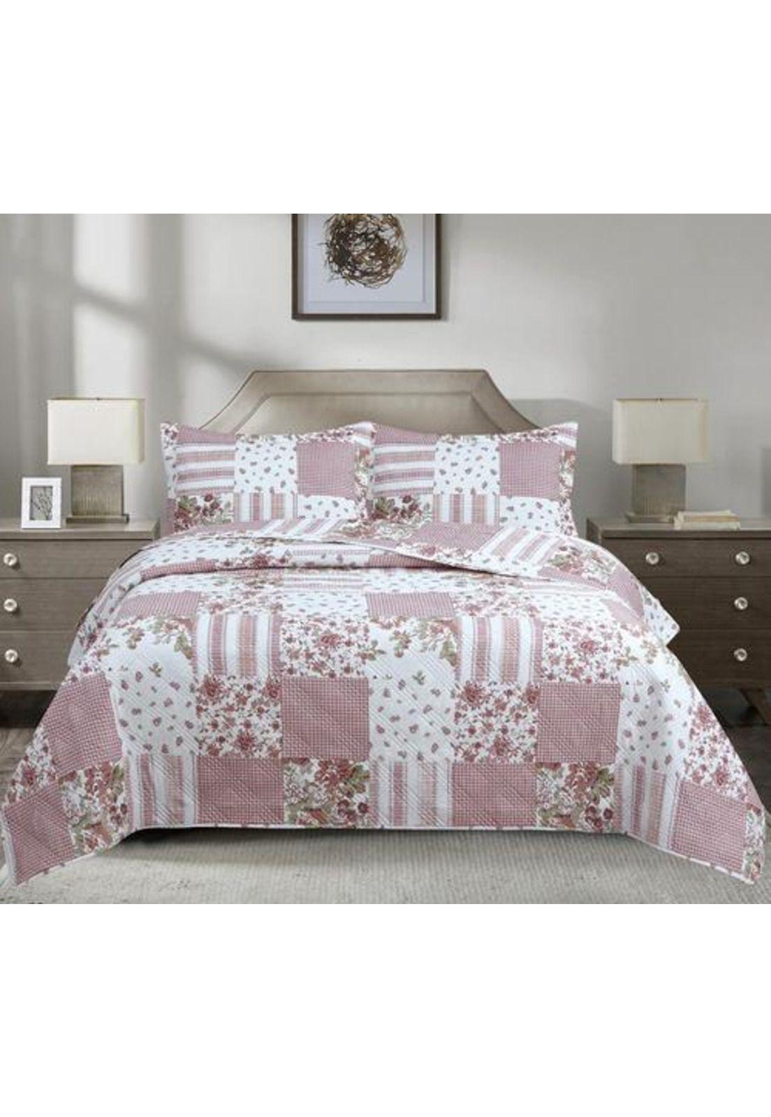 Quilt Andes Estampado Patchwork Rosado 1,5 Plazas-0
