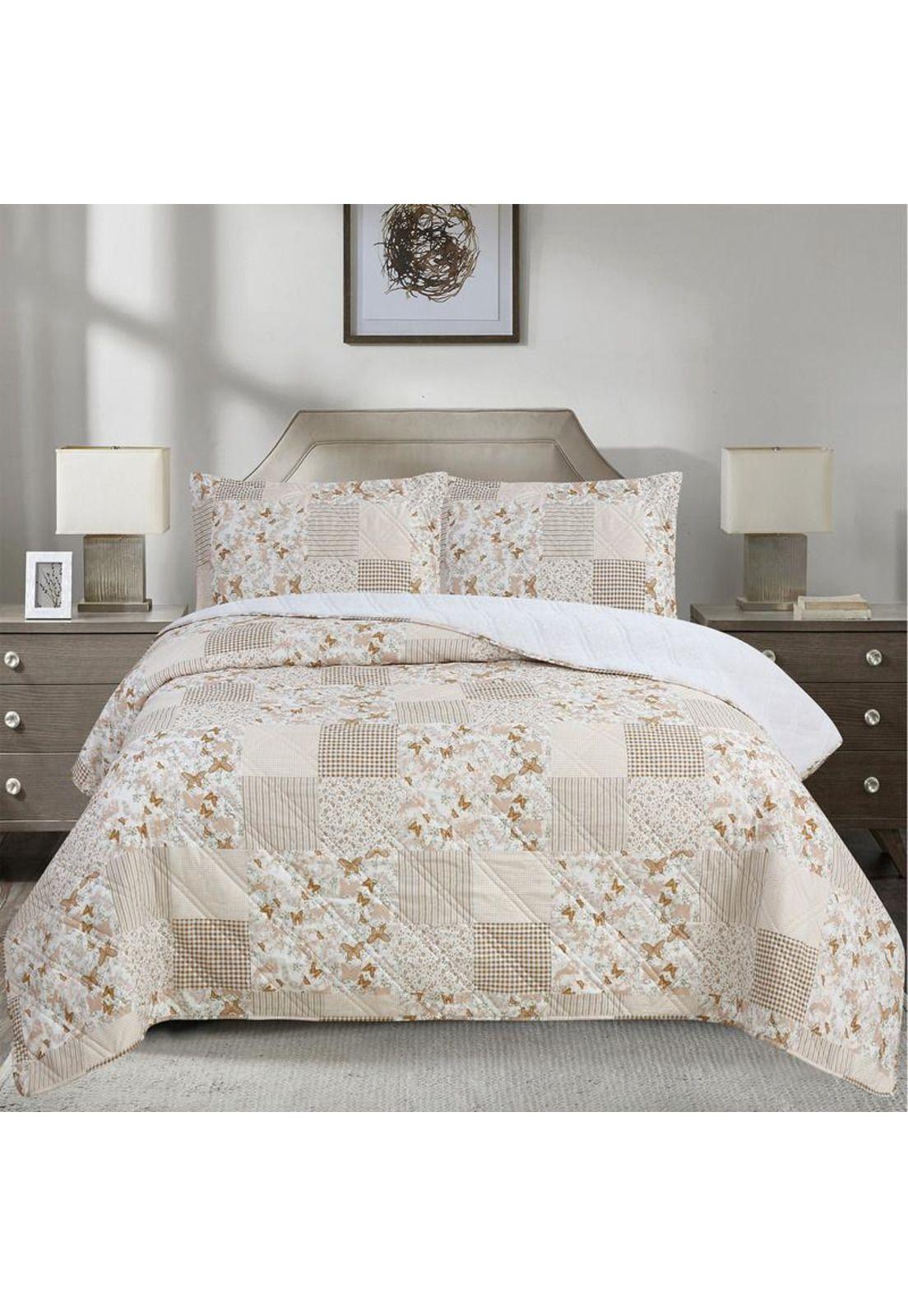 QUILT ANDES SHERPA ESTAMPADO PATCHWORK BEIGE 1.5 P-0